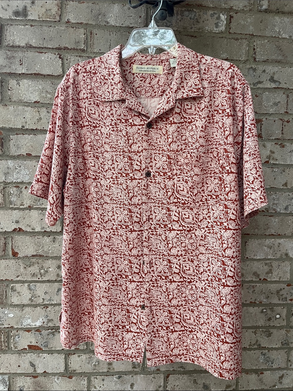 Island Republic Short-Sleeve Button-Down Silk Shirt Sz XL